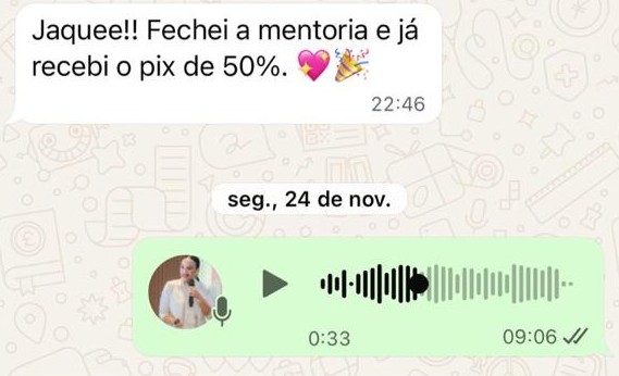 Fechei a mentoria e já recebi o pix de 50%